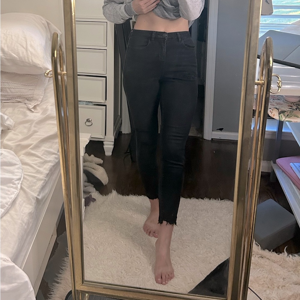 American Eagle Black Denim Distressed Jeans, Curvy High Rise, High Waisted